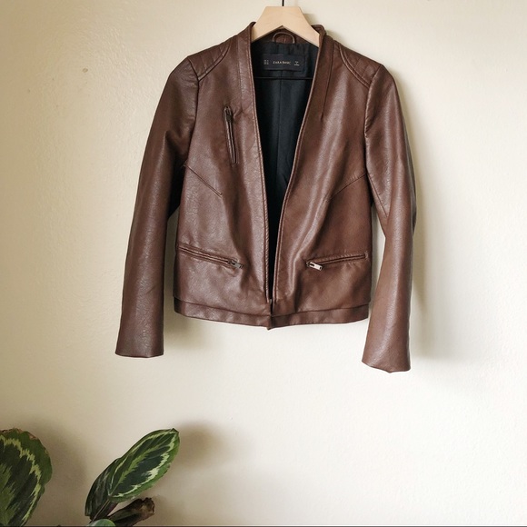 Zara Jackets & Blazers - Zara | Chestnut Leather Jacket